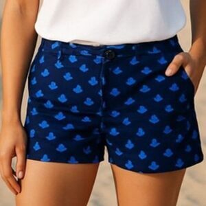 J CREW Stretch Womens Navy and Blue Sail Print Chino Shorts Sz 0 NWOT